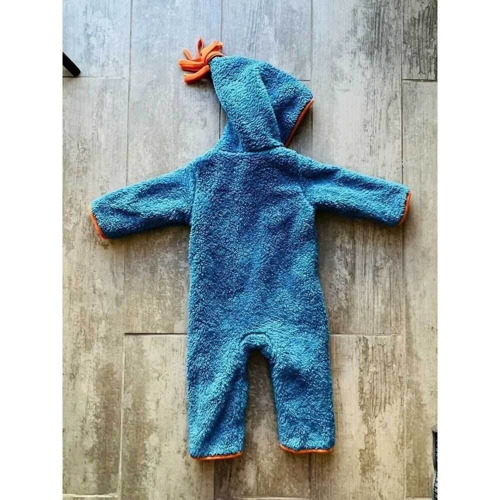 GIGGLE BABY Boy Plush Sherpa Cozy Fleece Blue Orange Coverall Hooded 6-12m